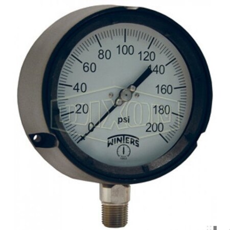 Dixon Dry Process Gauge, 0 to 30 psi, 1/2 in Connection, 4-1/2 in Dial, +/- 0.5 % PGS30